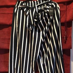 Ivory and Navy Striped Pants